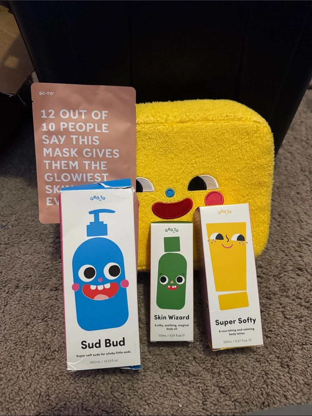 Gro toKids Bath Trio with Yellow Plush Pouch — Blue, Green & Yellow